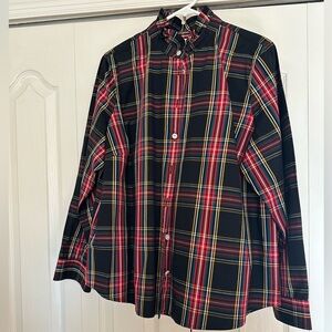 J. Crew Ladies Ruffle Collar Jeweled Button Plaid Blouse